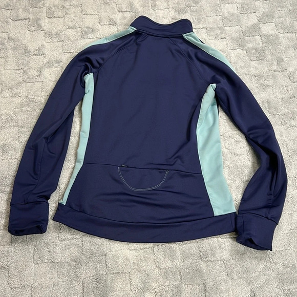 Alo Cool Fit 2 Tone Athletic Performance Zipper Front Scuba Jacket / Navy & Mint - Picture 4 of 6